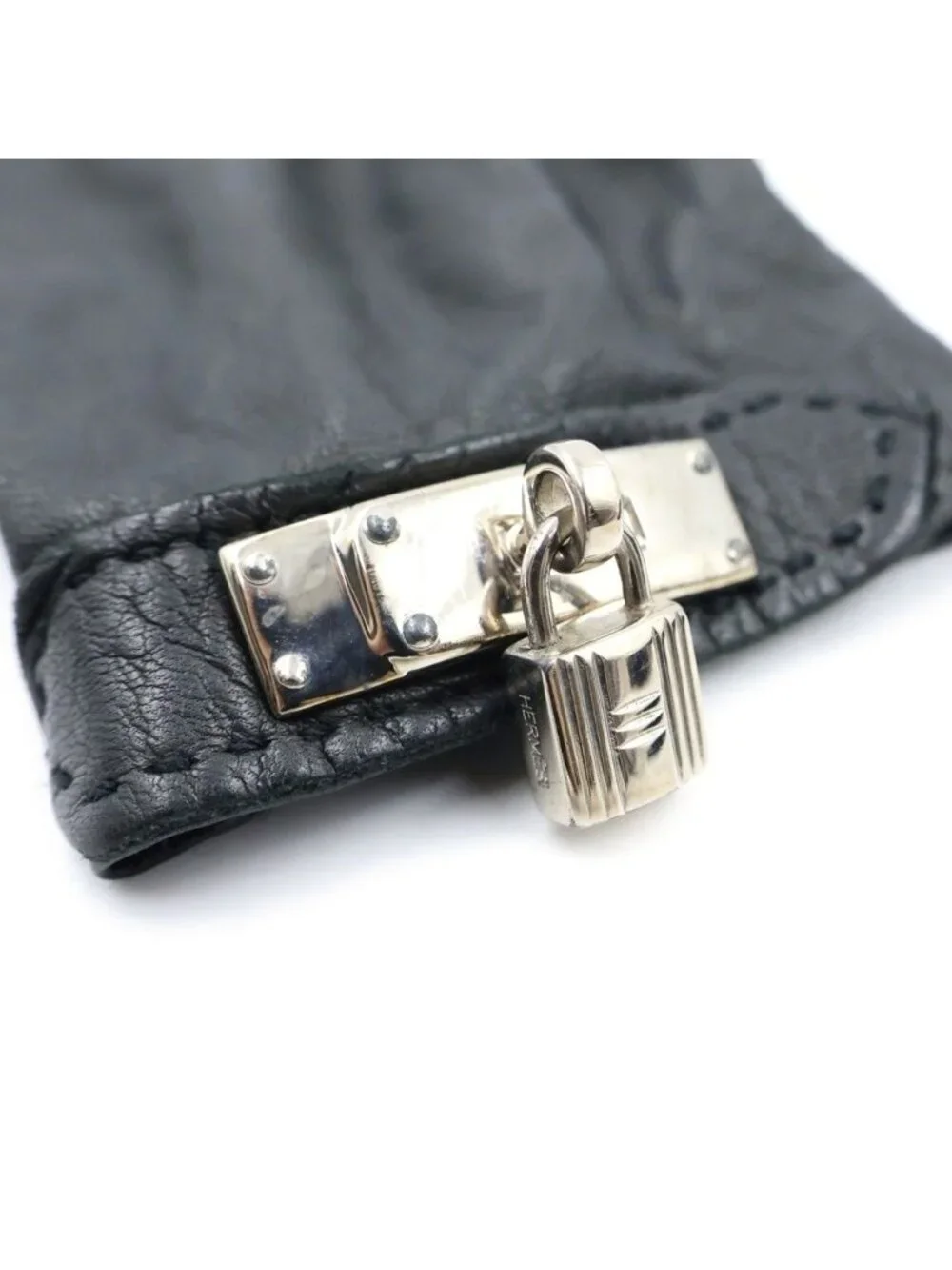 Hermes Soya Gloves Leather Silver Black